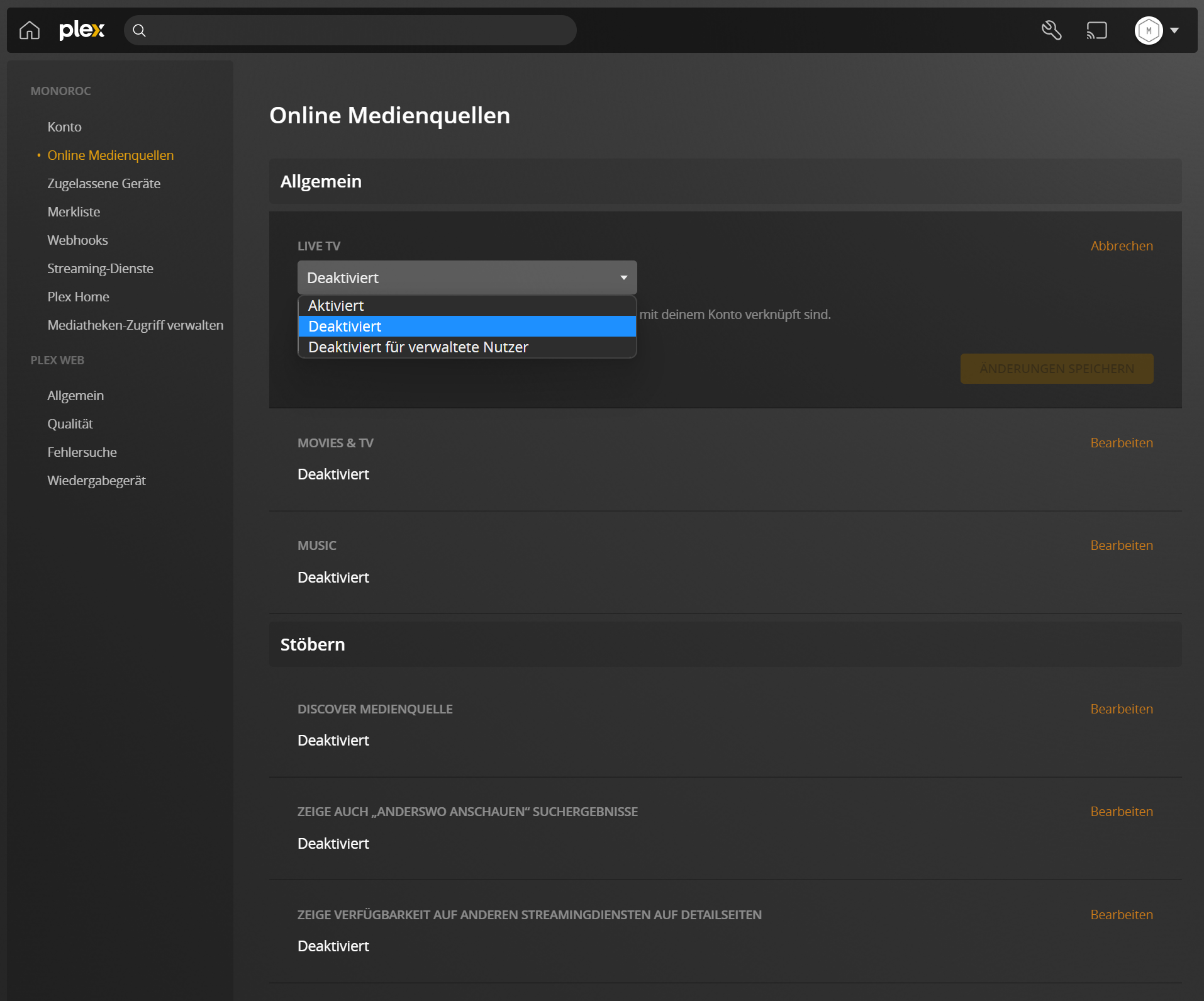 Plex Online Medienquellen